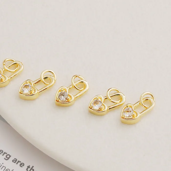 Authentic 14k Copper Gold-plated Zircon Love Lock Pendant DIY Bracelet Necklace Pendant Handmade Accessories Material