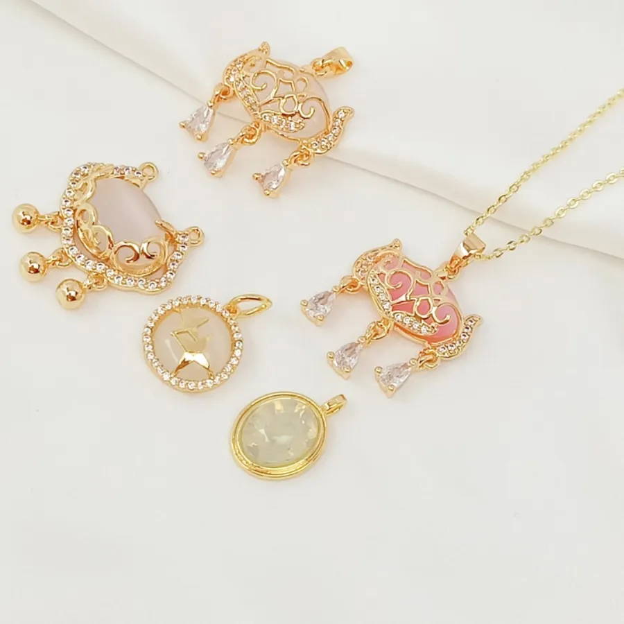 Authentic 14K Gold-plated Cat's Eye Jade Peace Lock, Planet Pendant, DIY Handcrafted Bracelet, Necklace, Earrings and Tassels