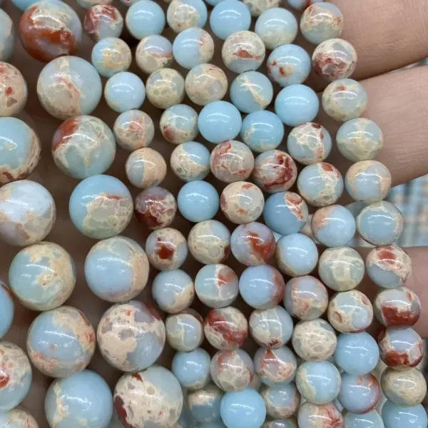 Authentic Smooth Round ShouShan Stone Snakeskin Blue Stone Spacer loose Beads For Jewelry Making bracelet 4mm -12mm women men bulk diy 15"