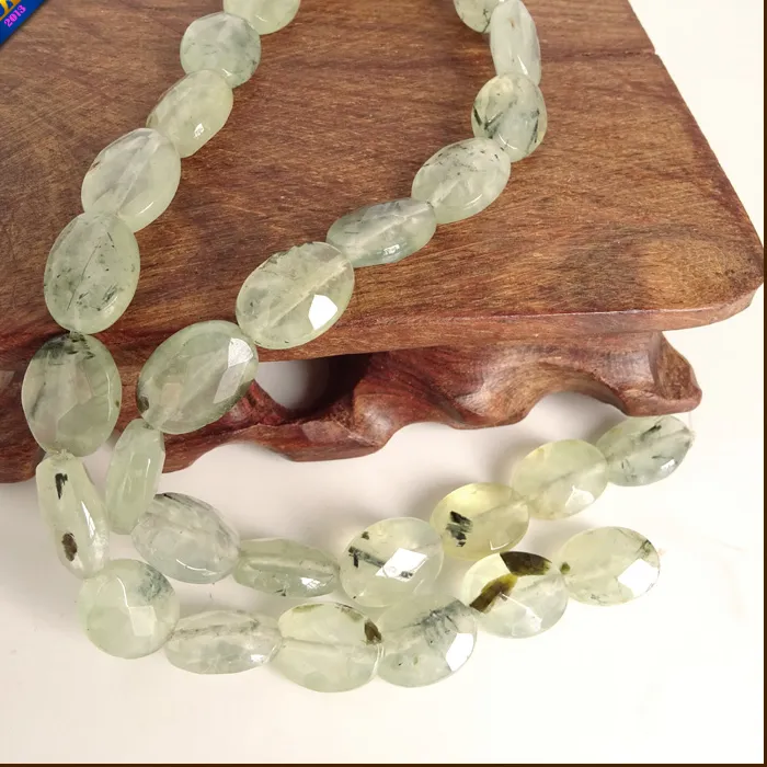 Authentic Natural Prehnite Stone Crystal Faceted Oval-shaped Loose Beads Strand 15" ( 29 PCS ) For Jewelry Making Diy Bracelet Necklace