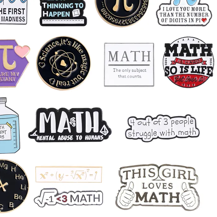 Authentic Creative Math Enamel Brooches Function Π Life Girls Love Math Formula Metal Badges Punk Costumes Lapel Pins Jewelry Accessories