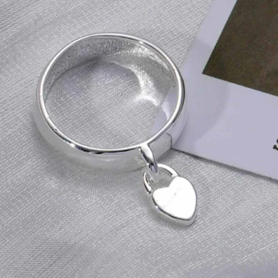 Authentic Hot 925 Sterling silver romantic heart lock Couple ring size 6/7/8/9/10 LOVE Wedding Party Holiday gifts fine Jewelry