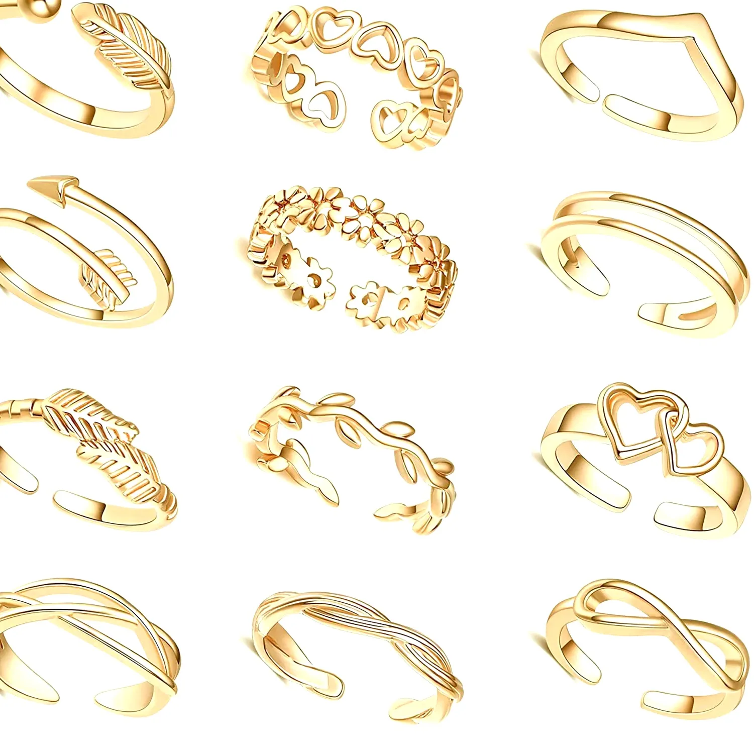 Authentic 7/10/12Pcs Adjustable Toe Rings for Women Foot Ring Gold/Silver Color Metal Round Jewelry for Girl Summer Beach Barefeet Fashion