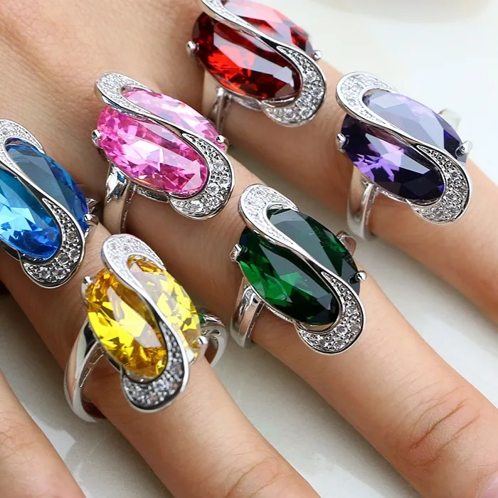 Authentic Trendy 925 Sterling Silver Jewelry 11 Multi-color Cubic Zirconia Rings For Women Rings Size 6 7 8 9 10
