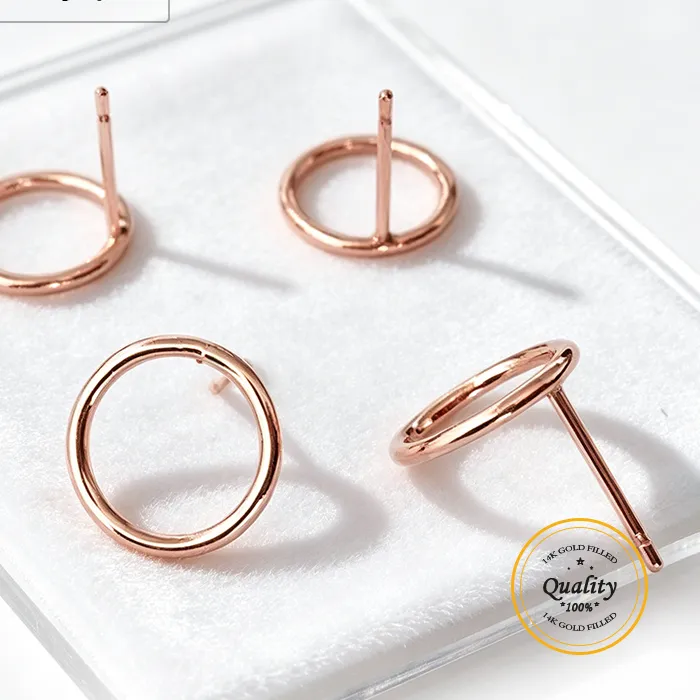 Authentic 14K Rose Gold Filled Circle Post Earrings 7 10 15Mm Round Rings Jewelry Findings Diy