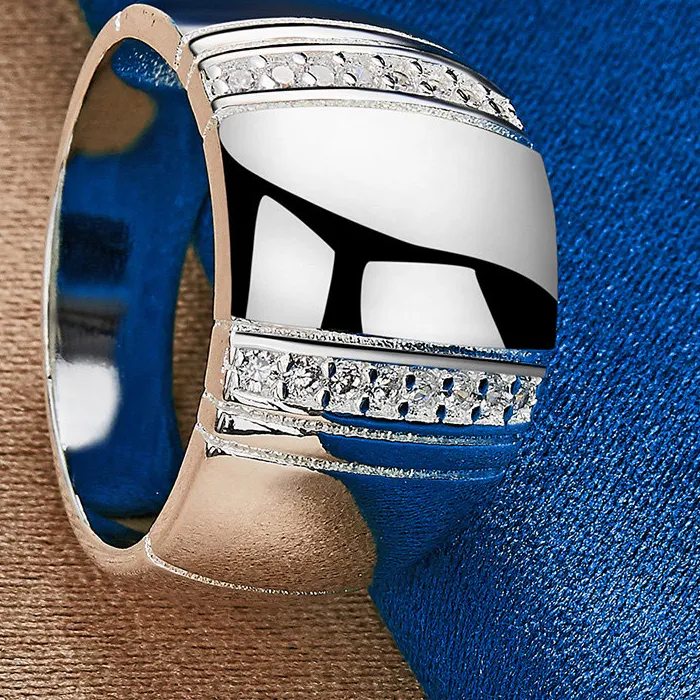 Authentic Fashionable 925 Sterling Silver 7/8/9/10# Fine Wide Zircon Ring Men Women Charm Gifts Jewelry Temperament Accessories