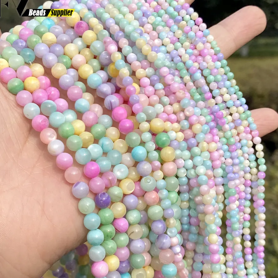 Authentic 3/4/6mm Natural Shell Stone Beads Colorful Loose Round Beads For Jewelry Making DIY Bracelet Necklace Handmade Accessories