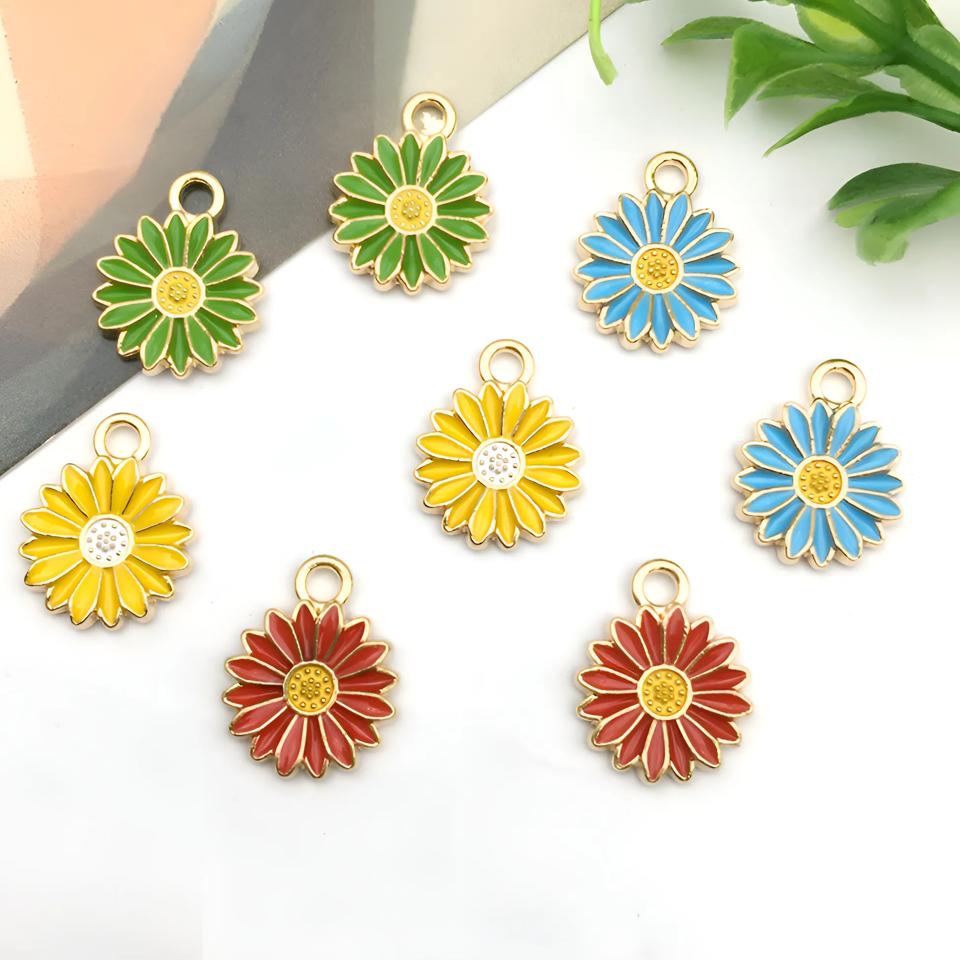 Authentic 【10/14pcs Chrysanthemum Set】Vibrant Enamel Flower Charms (7 Colors) - Create Stunning DIY Necklaces/Bracelets/Earrings