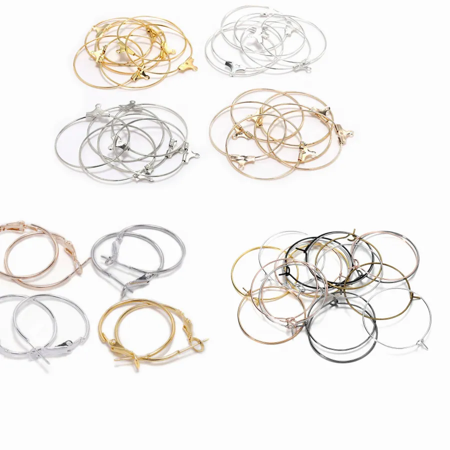 Authentic 10-50pcs/lot 20 25 30 35 40 mm Hoops Earring Big Circle Hanging Earrings Findings For DIY Jewelry Making Accessories Supplies