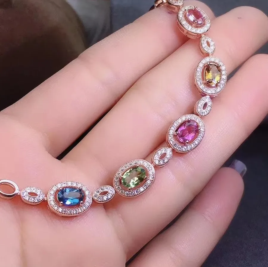 Authentic KJJEAXCMY Fine Jewelry Natural Tourmaline 925 Sterling Silver New Women Gemstone Hand Bracelet Party Birthday Christmas Gift