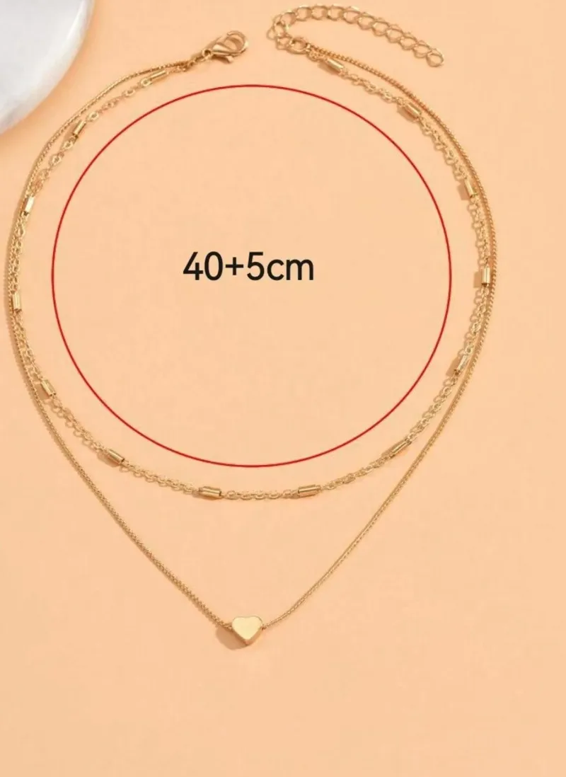 Authentic Double Layer Heart Pendant Necklace Minimalist Adjustable Chain For Women