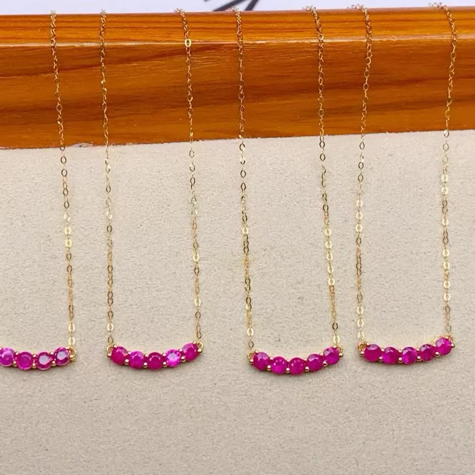 Authentic Certificate 18K Solid Yellow Gold Natural Ruby 0.60ct Smiling Choker Chain Necklace Bespok AU750 Gold High End Solitaire Jewelry