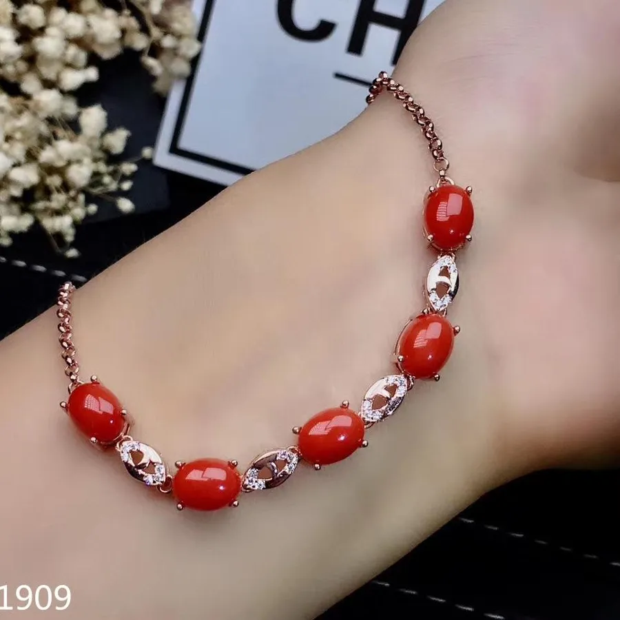 Authentic KJJEAXCMY boutique jewelry 925 sterling silver inlaid Natural Red Coral Female Bracelet Birthday party support detection