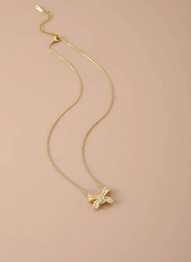 Authentic Stainless Steel Bow Knot Pendant Chain Necklace For Women