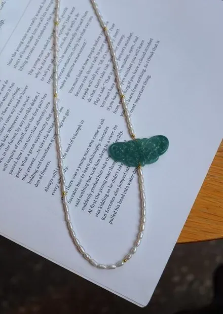 Authentic Certificated Natural Guatemalan Blue Water Jadeite Butterfly Pendant Natural Freshwater Pearl Choker Silver Necklace For Women