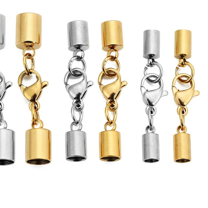 Authentic 2/5sets 2 3 4 5 6mm Stainless Steel Clasps Hooks For Leather Cord Necklace Gold Color End Caps Connectors for Jewelry Supplies