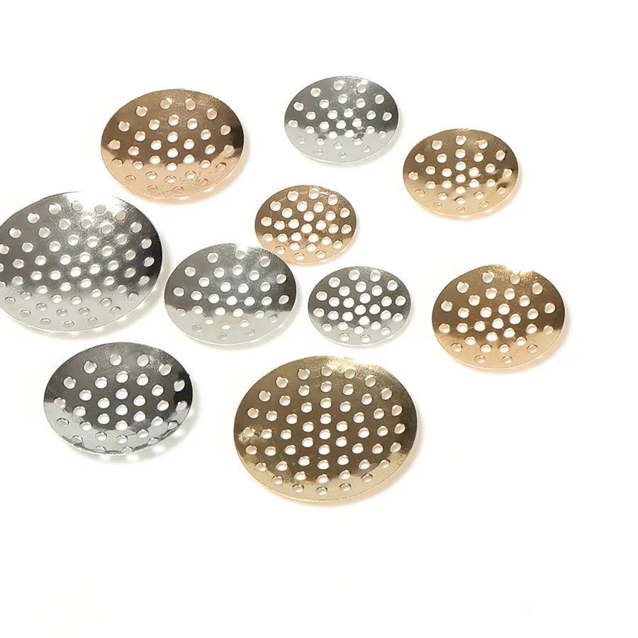 Authentic 50pcs  Brooch Metal Round Bezel Base Bouquet Beading Back Holes Pad Cabochon Settings Blank Tray For DIY Brooches Jewelry Making