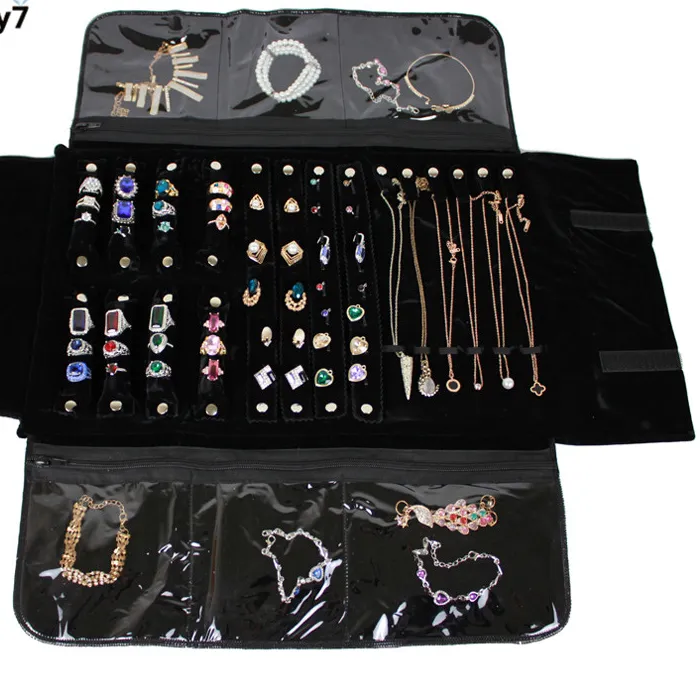 Authentic Portable Zipper Velvet Jewelry Roll Storage Bag Ring Pouch Pendant Necklace Folding Travel Organizer Earrings Bag