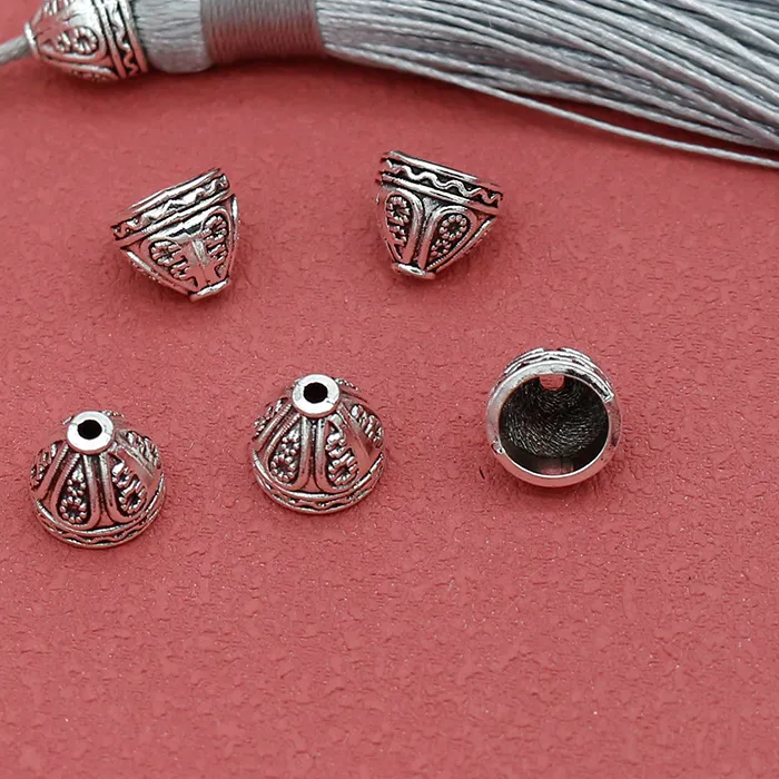 Authentic 30pcs/Lot Antique Silver Tone Bowl/Dome Shape Tassel Caps 9x8mm Handmade Metal End Beads Cap Covers DIY Jewelry Accessories