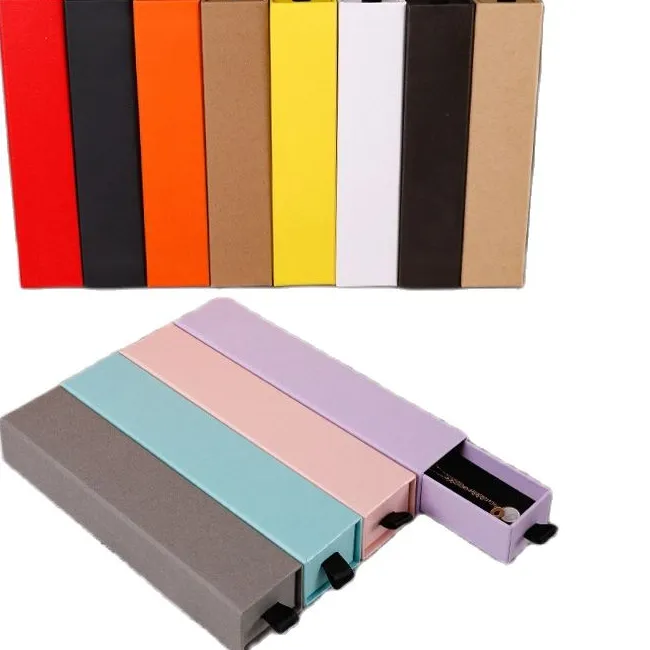 Authentic 10pcs Jewelry Packaging Box Holder Black Pink White Aqua Brown Kraft Paper Engagement Ring Brooch Necklace Bracelet Long Box