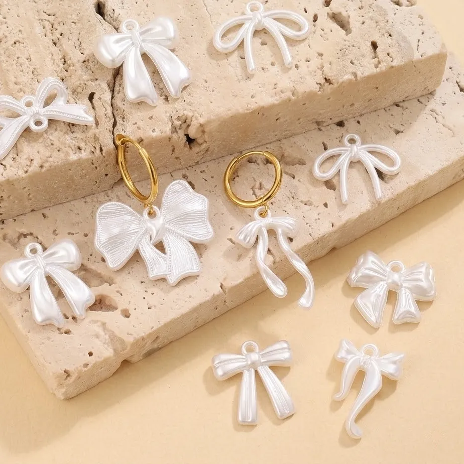 Authentic 30/50/100g Acrylic Mixed Styles Bowknot Imitation Pearl Bow Pendants Charms For DIY Earrings Bracelets Necklace Jewelry Making