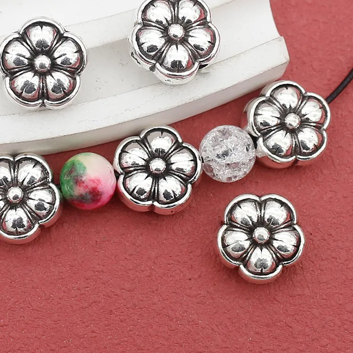 Authentic 5pcs/Lot Good Quality Retro Metal Alloy Flower Loose Beads 13x7mm Antique Craftwork Tassel Pendants Spacer Charms DIY Jewelry