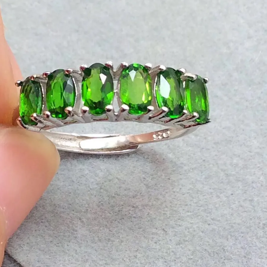 Authentic Natural Diopside Ring 925 Silver Green Gemstone Variable Ring Classic Women Party 925 Silver Natural Diopside Jewelry
