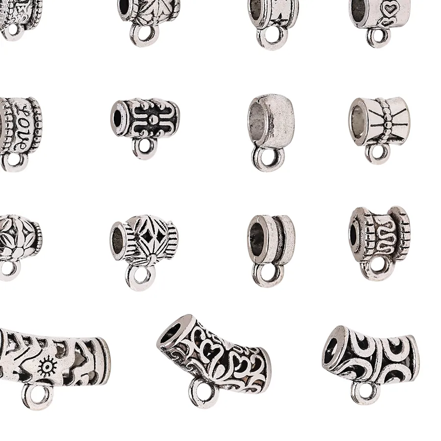 Authentic 30Pcs/Lot Antique Silver Clasps Connector Charms Bail Beads Spacer Tube Metal Pendant Bracelet Diy Jewelry Making Accessories
