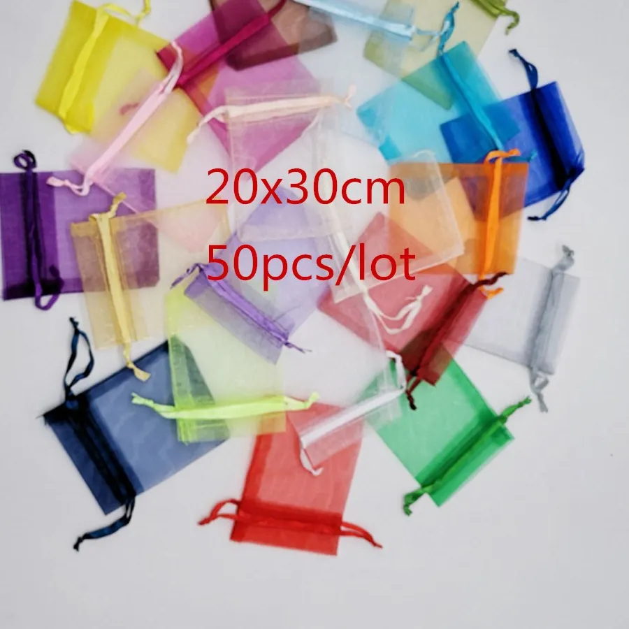 Authentic 50pcs 20x30cm Jewellery Bag Pouches Organza Bags Gift Packaging For Jewelry Packaging Display Pouch Organza Jewelry Bags Pouch