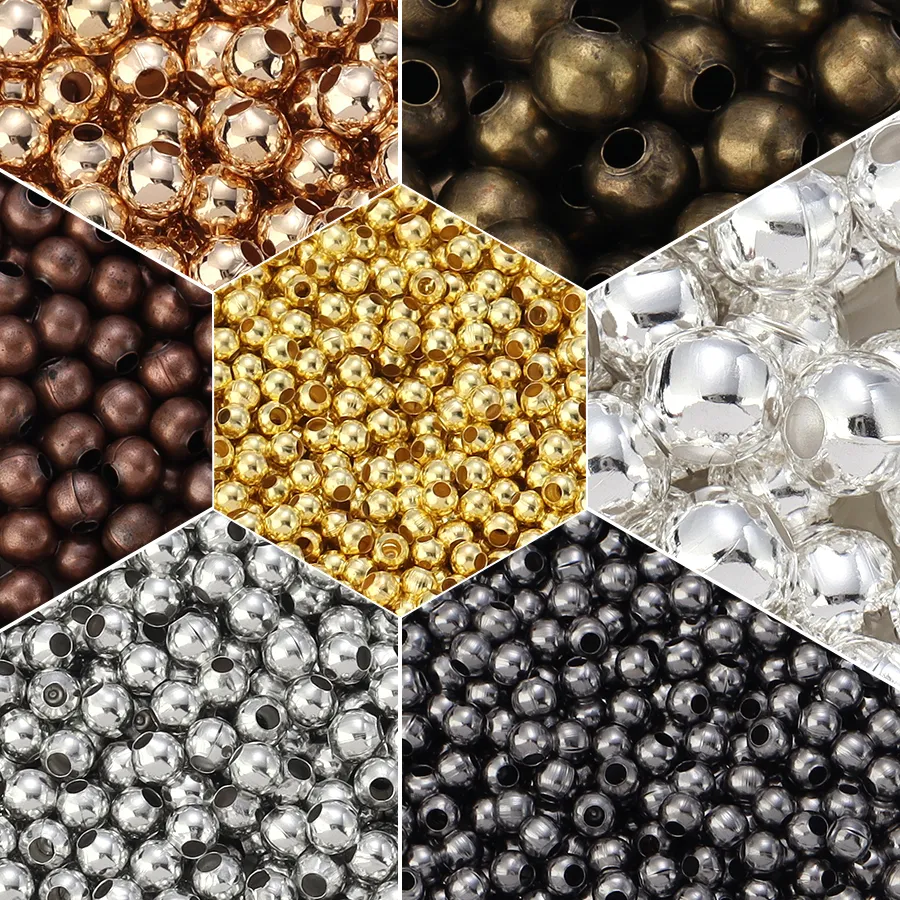 Authentic 30-200Pcs Iron Round Beads 3/4/6/8/10mm Smooth Metal Ball Loose Spacer Bead for Jewelry Bracelet Necklace Making DIY Accessories