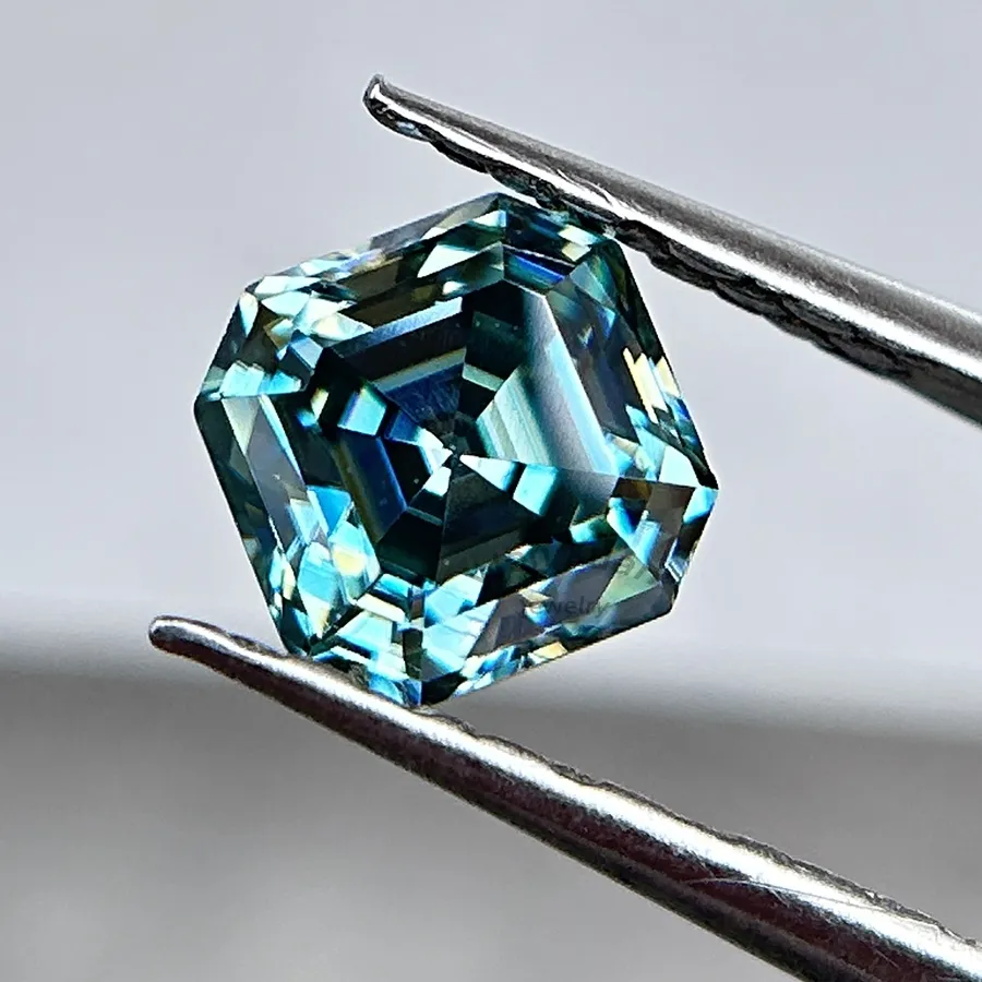 Authentic Asscher Cut Bright Blue Green Color VVS1 Loose Moissanite Stone 6x6-10x10mm 1-5ct With GRA DIY for Jewelry Real jewelry