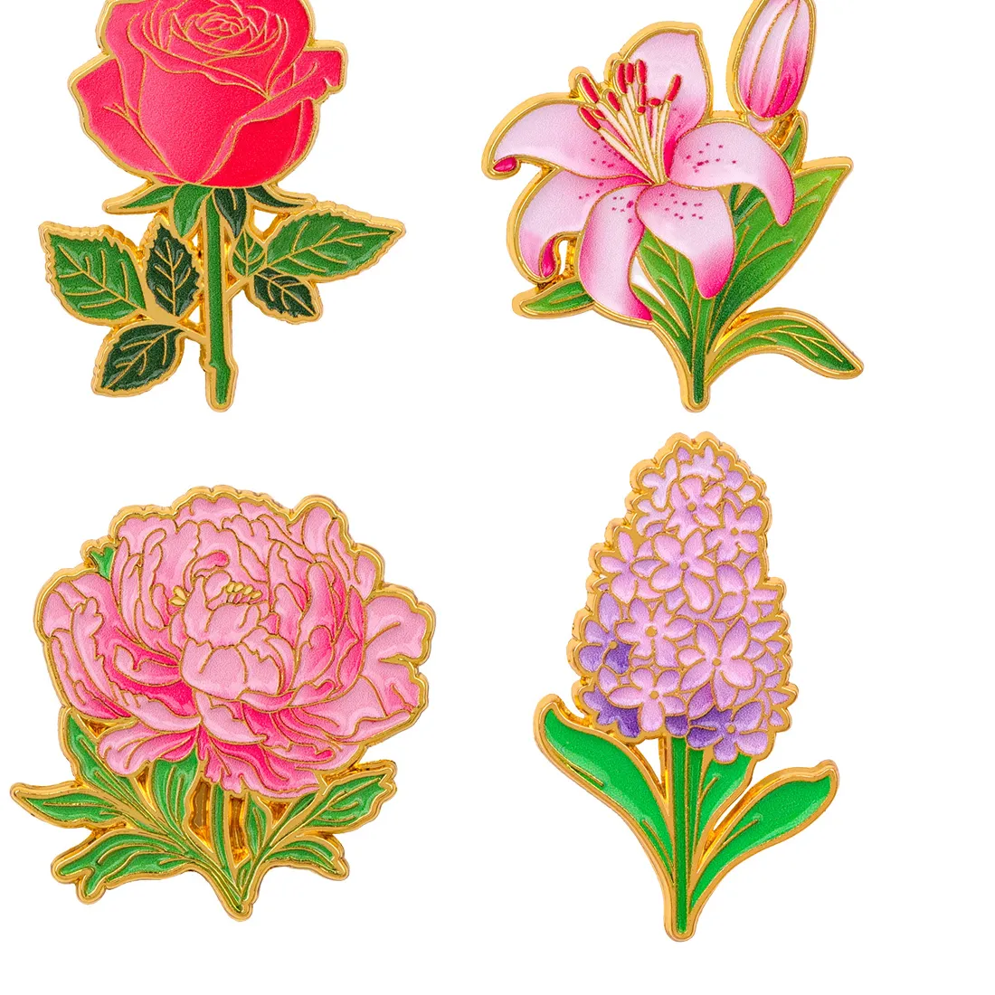 Authentic 4pcs/set Bright Flowers Enamel Pin Brooches For Women Lapel Pins Badge on Backpack Colthing Accessories Fashion Jewelry Gifts