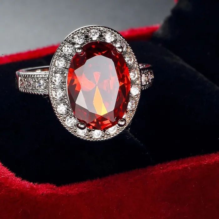Authentic The Oversized Zircon Fashion Party Jewelry Flower Pigeon Egg Shines Brightly on The 2026 New Elegant Red Corundum Ring,