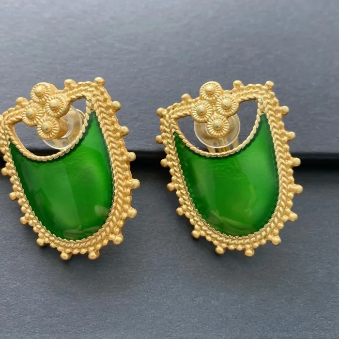 Authentic Emerald Heraldry Shield Earrings - Sacred Guardians of Heart Chakra Radiance