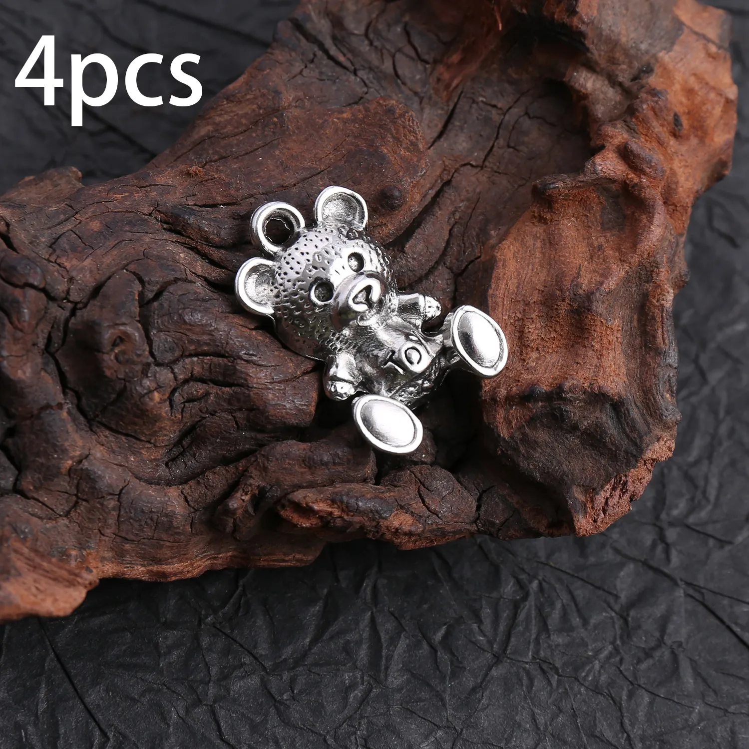 Authentic 4 Pieces of Simple and Trendy Handmade Accessories, Bear Charms with Textured Surface, Suitable for DIY Bracelets, Necklaces, and Earrings, Cool Style Jewelry DIY Basic Handmade Materials