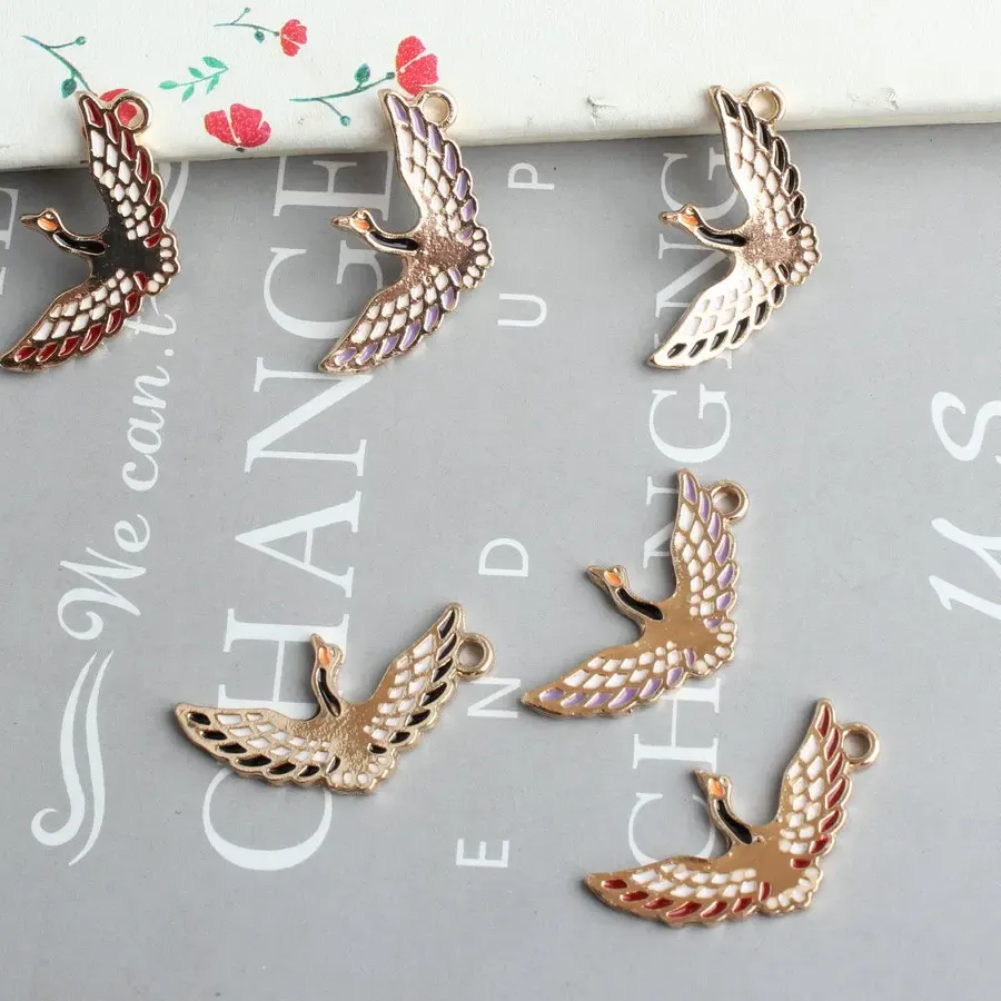 Authentic 10pcs Jewelry Making Birds Charm Pendant Accessories Wild Geese Spreading Their Wings Enamel