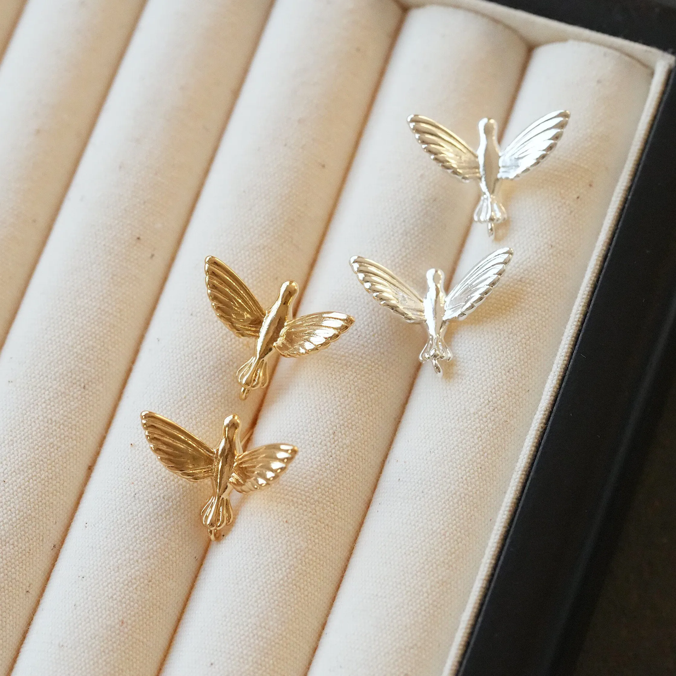 Authentic 2Pair Gold Plated Light Luxury Bird Earrings Stud Ear Clips Jewelry DIY Making Findings Supplies Handmade Accessories