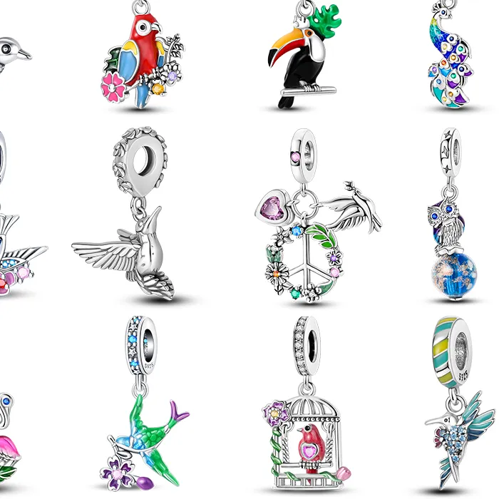 Authentic 100% 925 Silver Parrot Hummingbird Owl Birds Fashion Design Charms Beads 3mm DIY Fine Jewelry Gifts Making