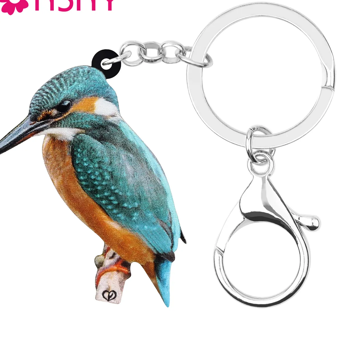 Authentic Bonsny Acrylic Sweet kingfisher Keychains Cute Animal Bird Key Chain Key Ring Jewelry For Women Kids Teens Charms