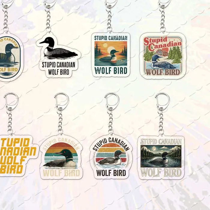 Authentic Acrylic Stupid Canadian Wolf Bird Keychain for Accessories Bag KeyRing Pendant Chains Jewelry Fans Freinds Gifts