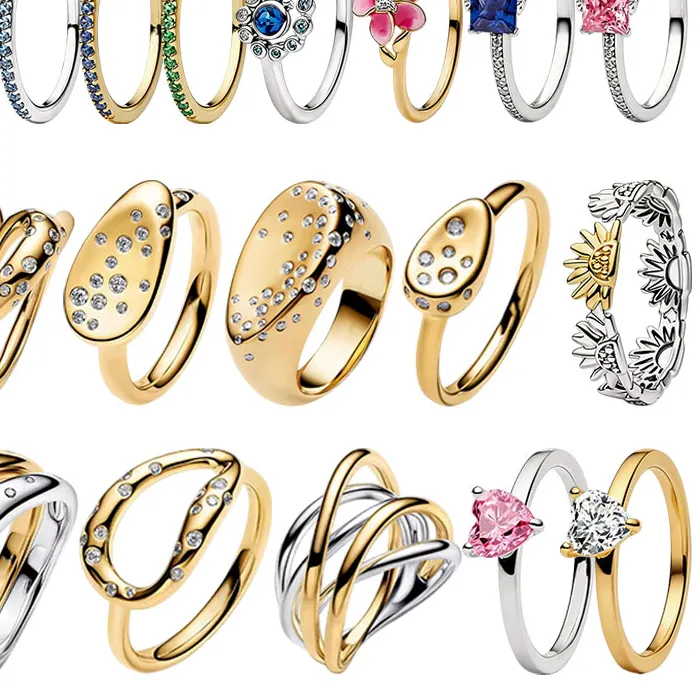 Authentic 2026 Summer 925 Silver Ocean Wave Ring Flower Love Women's Ring DIY Jewelry