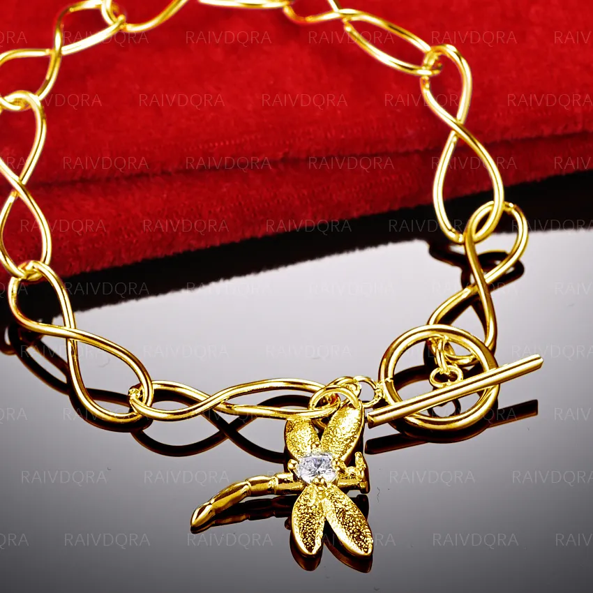 Authentic 18K Gold Plated Zircon Dragonfly Pendant TO Buckle Chain Bracelet For Women Jewelry Lively Party Accessories
