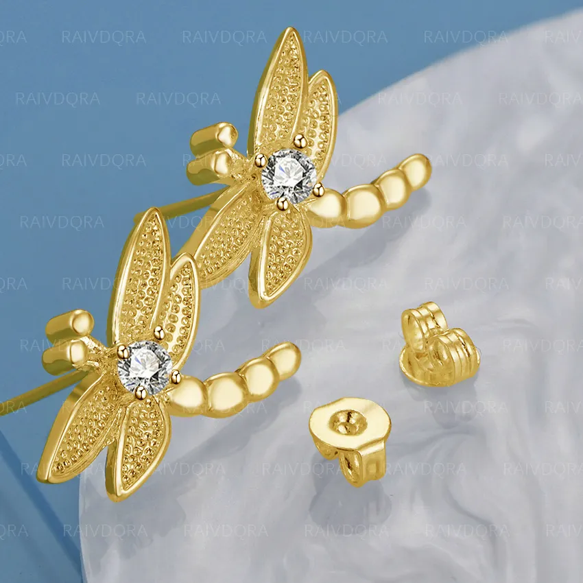 Authentic 18K Gold Plated Dragonfly Earrings Stud Earrings For Women Charm Trend Birthday Gifts Party Fine Jewelry
