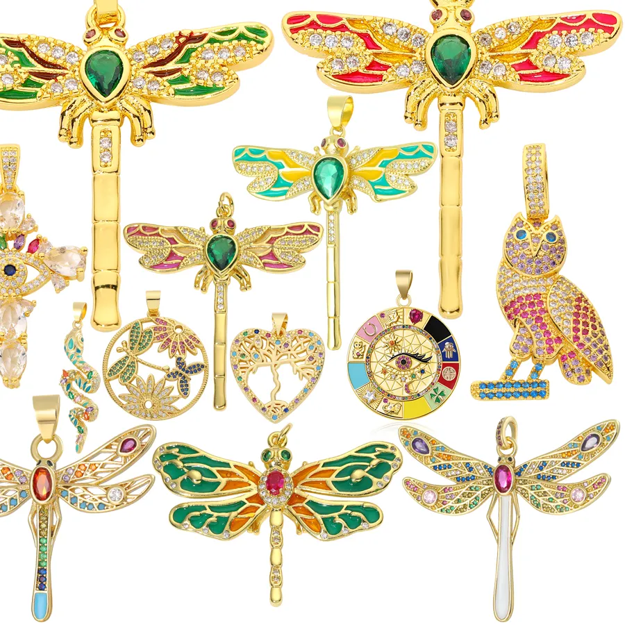 Authentic Juya Designer 18K Gold Plated Enamel Dragonfly Greek Evil Eye Snake Cross Birds Charms For DIY Creative Jewelry Making