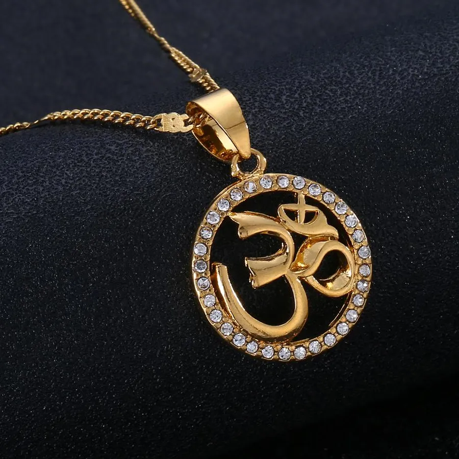 Authentic Gold Color OHM Hindu Buddhist AUM OM Pendant Necklace Hinduism Yoga India Outdoor Sport Yoga Chain Jewelry