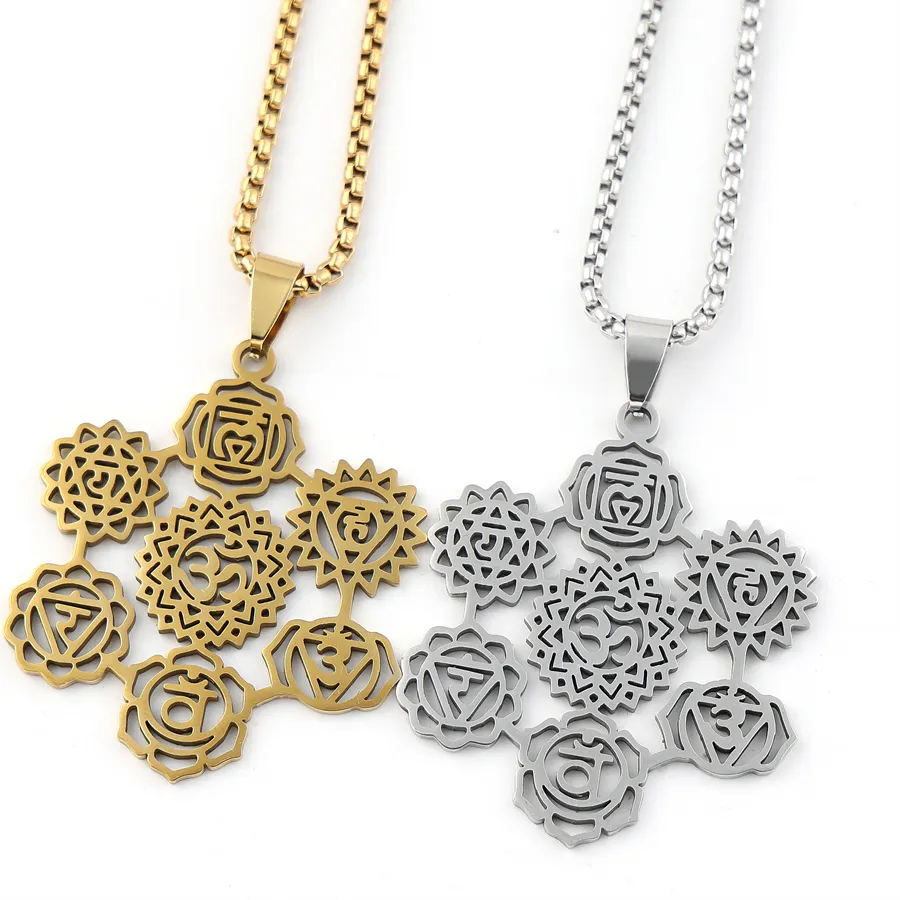 Authentic Sacred Lotus of the Seven Chakras Golden Om Pendant