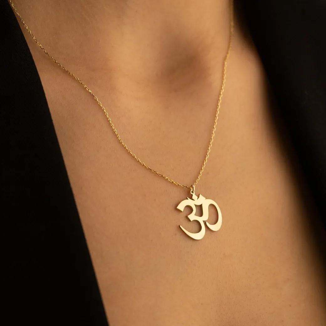 Authentic Stainless Steel Gold Plated Aum Sanskrit Yoga Chakra Pendant Trendy Yoga Om Necklace for Women Jewelry Mother's Day Gift