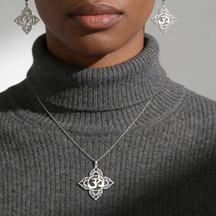 Authentic Sacred Aum Om Sanskrit Harmony Talisman - Awakening Gold-Plated Yoga Jewelry Set