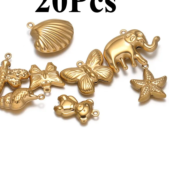 Authentic 20pcs Stainless Steel Hollow Elephant Dragonfly Butterfly Charms Pendant for Jewelry Making DIY Necklace Keychain Accessories