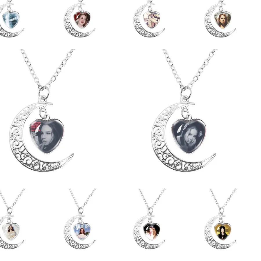 Authentic Lana Del Rey Peach Heart Moon Necklace Men Women Pendant Gift Singer Glass Handmade Necklace Fans Jewelry Gifts Born To Die